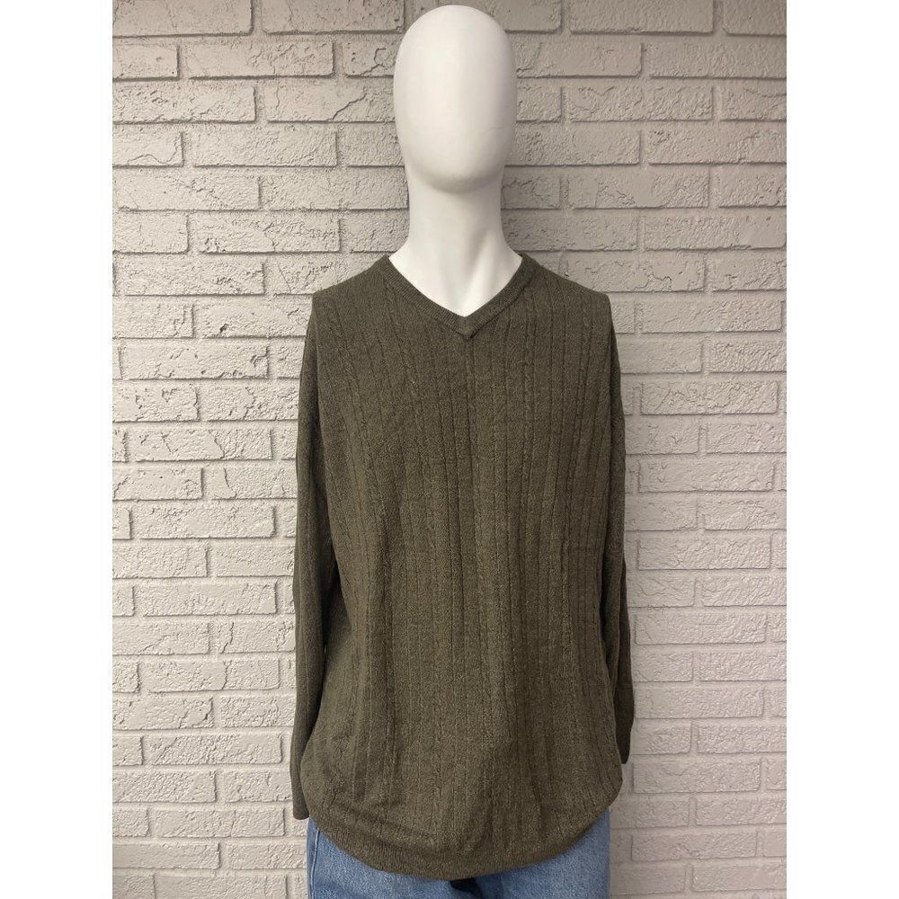 Harbor Bay Men Green Long Sleeve V-Neck Sweater Size 2XLT